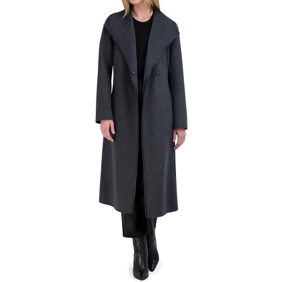 Tahari Women's Faux-Leather-Trim Removable Belted Wrap Coat Size L (MSRP $380) - Picture 3 of 6
